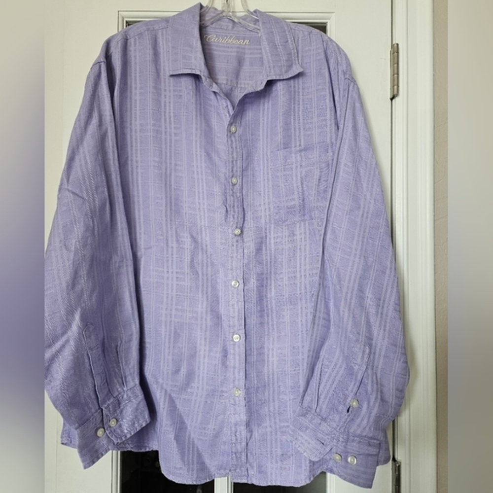 Caribbean Mens linen cotton long‎ sleeve button down shirt size xl